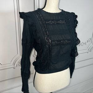 American Eagle Black Ruffle Blouse | Size M